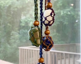 Natural Stone with Macrame Cord Pouch Necklaces / Pendants