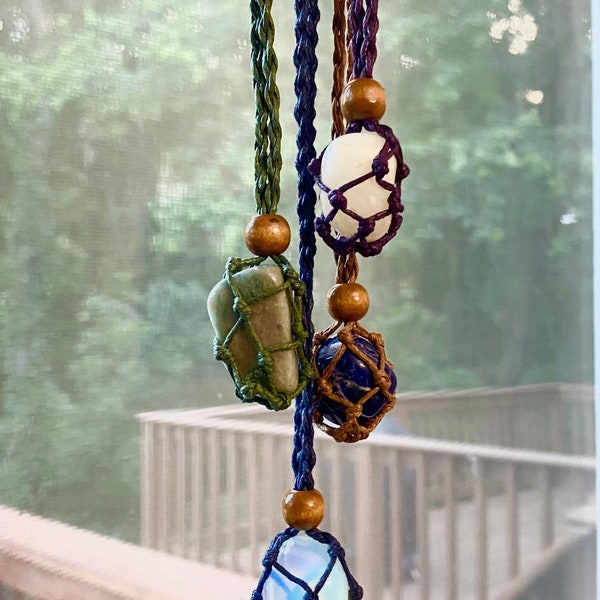 Natural Stone with Macrame Cord Pouch Necklaces / Pendants