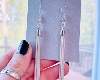 Sterling Silver Tassel & Natural Stone Pendant Earrings