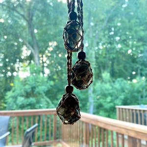 Crystal / Natural Stone with Macrame Cord Pouch Necklace / Pendant smoky quartz w/brown