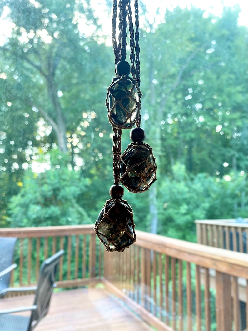 Crystal / Natural Stone with Macrame Cord Pouch Necklace / Pendant smoky quartz w/brown