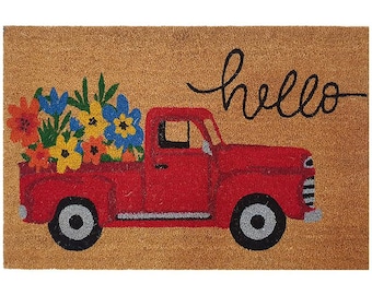 Welcome to our Home Vintage Red Truck Doormat