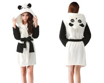 Party Hoot Peignoir à capuche en peluche pour femme - Style panda - Doux - Style animal - Vêtements de nuit