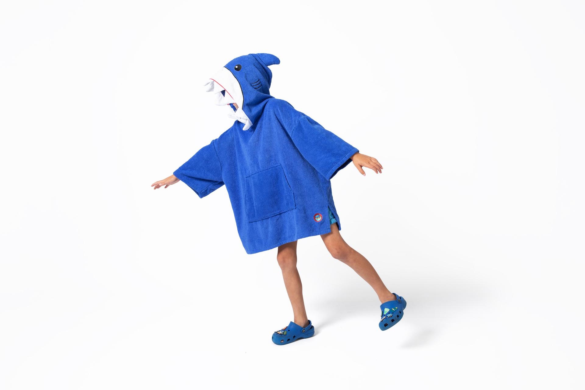 Kids Shark Hooded Towel Poncho, Cotton Beach Swim Cover Up (Ages 6-10)