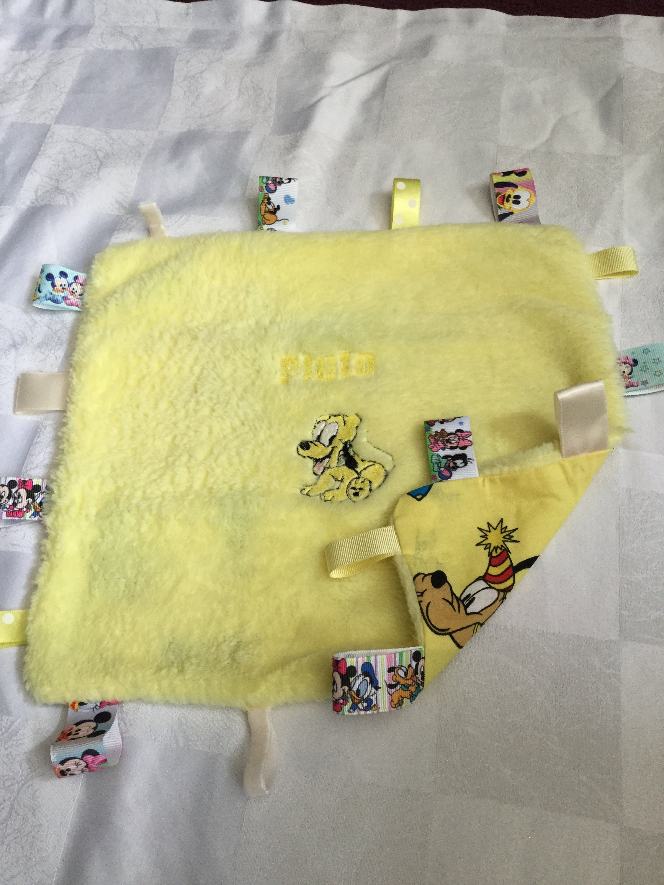 Mickey mouses Pluto embroidered baby taggie cuddle blanket | Etsy