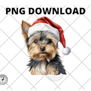 Christmas Yorkshire Terrier Watercolor Clipart, Christmas yorkie, Cute Yorkie PNG Sublimation Cute Yorkie Image download Wall Art PNG POD