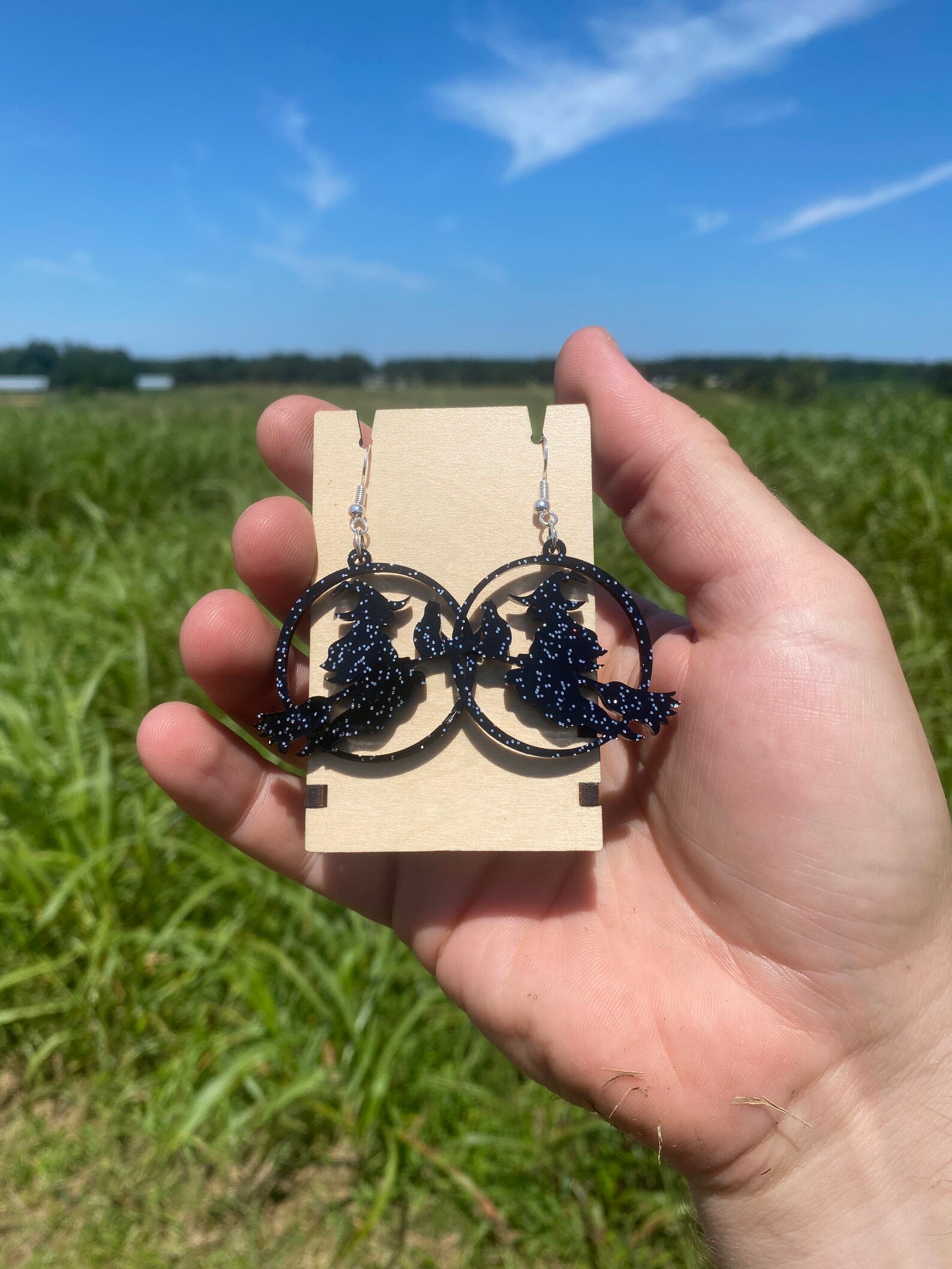 Spooky Witch on a Broomstick Dangle Earrings Handmade Etsy