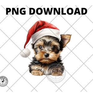 Christmas Yorkshire Terrier Watercolor Clipart, Christmas yorkie, Cute Yorkie PNG Sublimation Cute Yorkie Image download Wall Art PNG POD