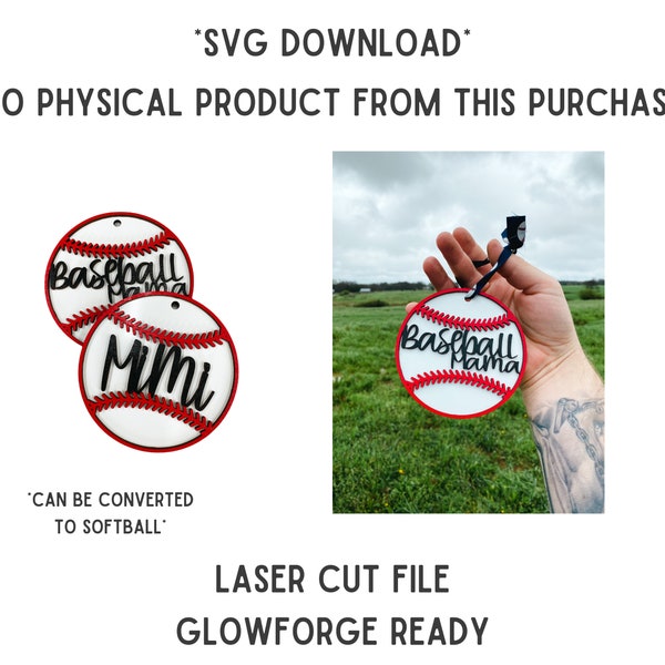 Baseball Car Charm SVG | Baseball Glowforge File | Carcharm SVG Download | Glowforge File | Laser Ready | File | Baseball Mama SVG| Cut File