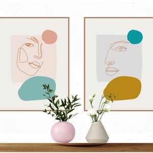 Mid century modern, boho, digital print, wall art, abstract face, home decor, digital art, digital downloadable