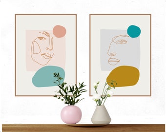 Mid century modern, boho, digital print, wall art, abstract face, home decor, digital art, digital downloadable