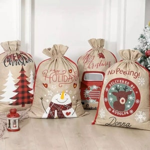 Santa Sack Bags, Personalized XLarge Christmas Santa Sack with Drawstring, 27&quot; X 20&quot; Inch Personalized Reusable Xmas Gift Bag, Santa Present
