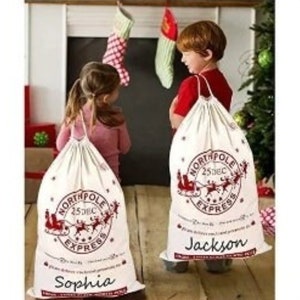 Santa Sack Bags, Personalized XLarge Christmas Santa Sack with Drawstring, 34" X 23" Inch Personalized Reusable Xmas Gift Bag, Santa Present