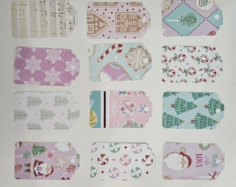 Étiquettes en papier cartonné ROSE PASTEL et VINTAGE pour cadeaux de Noël.