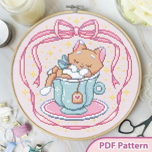 Kitty Nap Cross Stitch Pattern, Kawaii Cottagecore Embroidery (PDF Pattern)