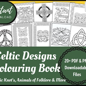 Kolorowanka: węzły celtyckie, wzory, zwierzęta folklorystyczne | Dla dorosłych | Natychmiastowe pobranie | Do druku, do pobrania w formacie PDF, pliki PNG.