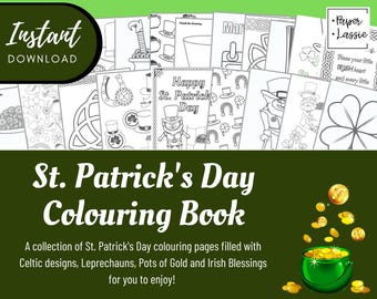 Colouring Activity Book: St. Patrick's Day, Leprechauns, Lucky charms, Irish | Adult | Instant Download | Printable, PDF Download, PNG files