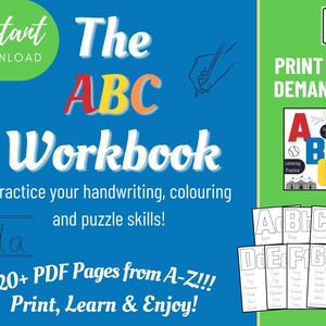 ¡El libro de ejercicios para niños del ABC para practicar sus habilidades de escritura a mano, colorear y resolver rompecabezas!