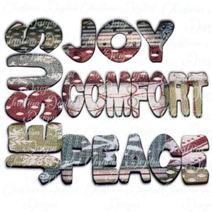 Joy Comfort Peace, PNG Diseño de sublimación navideña, Descarga digital, Archivo digital dibujado a mano, Cricut religioso, Silueta, Fe