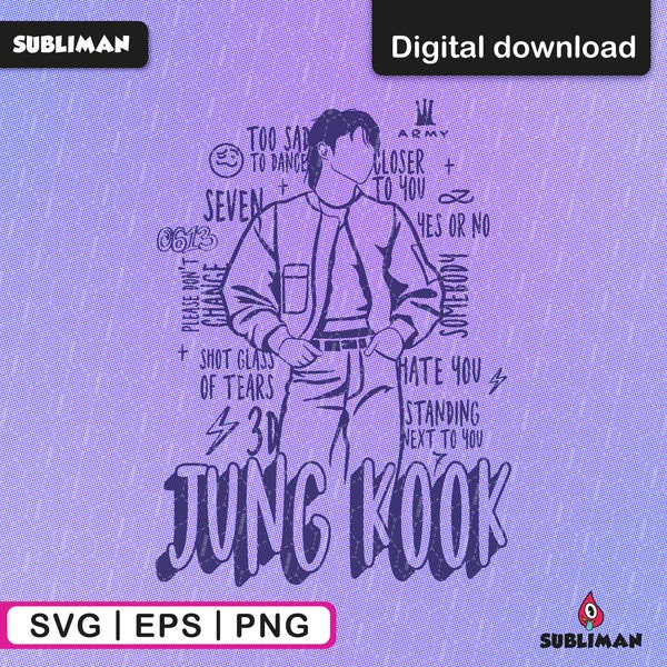 Jungkook - Golden SVG / bts kpop PNG / JungKook - Standing next to you EPS / Golden Kpop Star svg / archivos vectoriales para Cricut