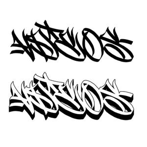 May include: Two graffiti-style designs of the word "ANSTEND" in black on a white background. The top design is a flat, bold font, while the bottom design has a 3D effect with shadows, creating a layered appearance. The letters are stylized.