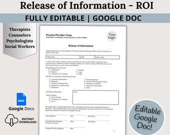 Divulgation d'informations, document Google modifiable, formulaire d'admission du client, documentation du bureau du thérapeute, bureau du psychologue, retour sur investissement, outils de thérapie