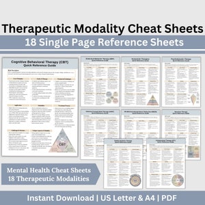 Paquete de hojas de trucos de psicología de modalidades terapéuticas, herramientas de terapia, CBT, DBT, EMDR, psicodinámica, arteterapia y más, oficina del terapeuta