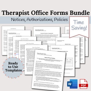 Therapy Private Practice Bundle, Fillable & Editable Forms, Policies -  Authorizations - Notices for Private Practice, Therapy Tools