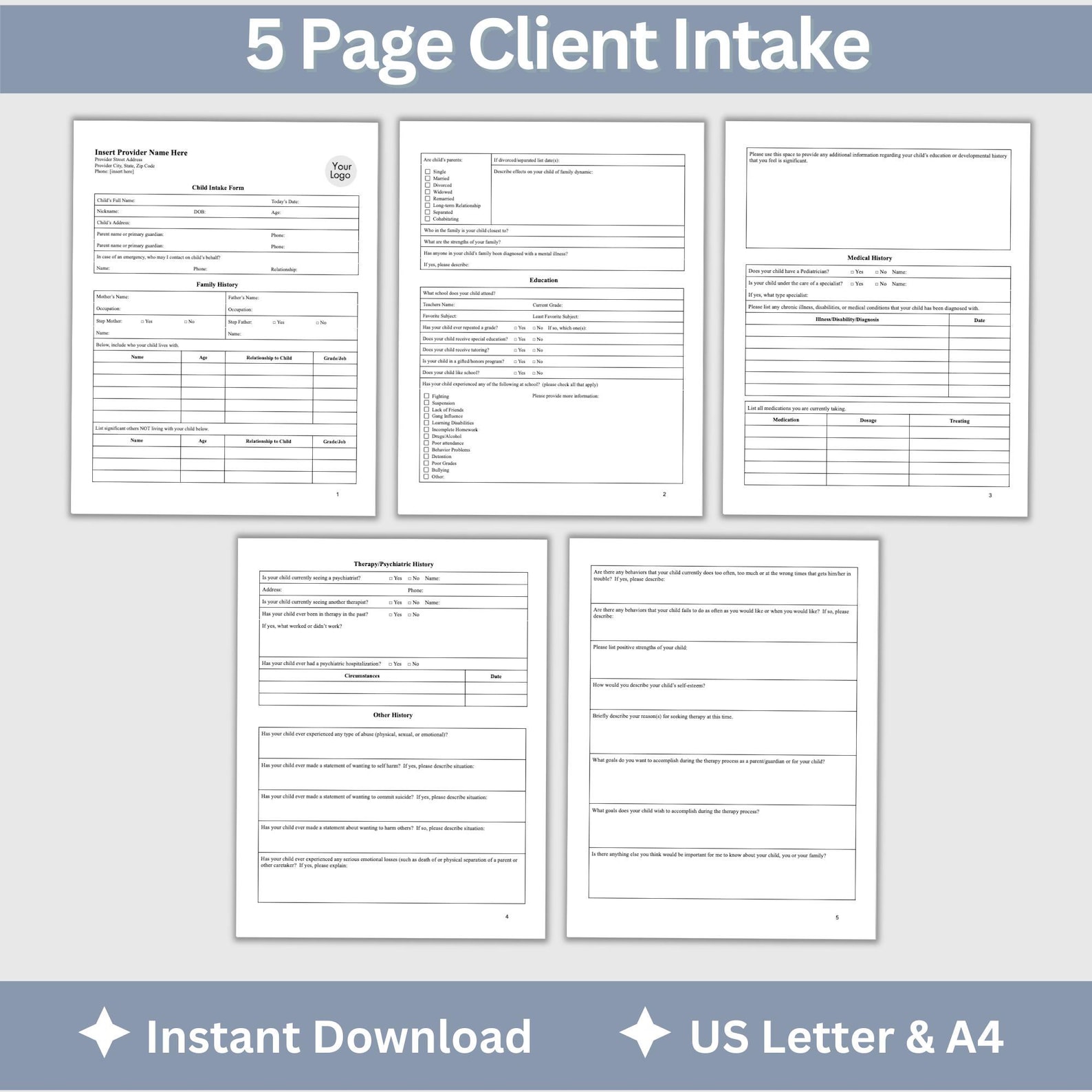 Child Intake Form: Mental Health Template (google Doc) - Etsy