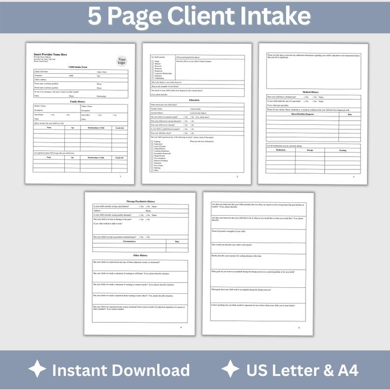 Child Intake Form: Mental Health Template (google Doc) - Etsy Australia