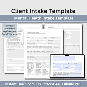 Client Intake Form Fillable PDF for Therapist Office, Private Practice Counseling Office Templates, Psychotherapy Intake