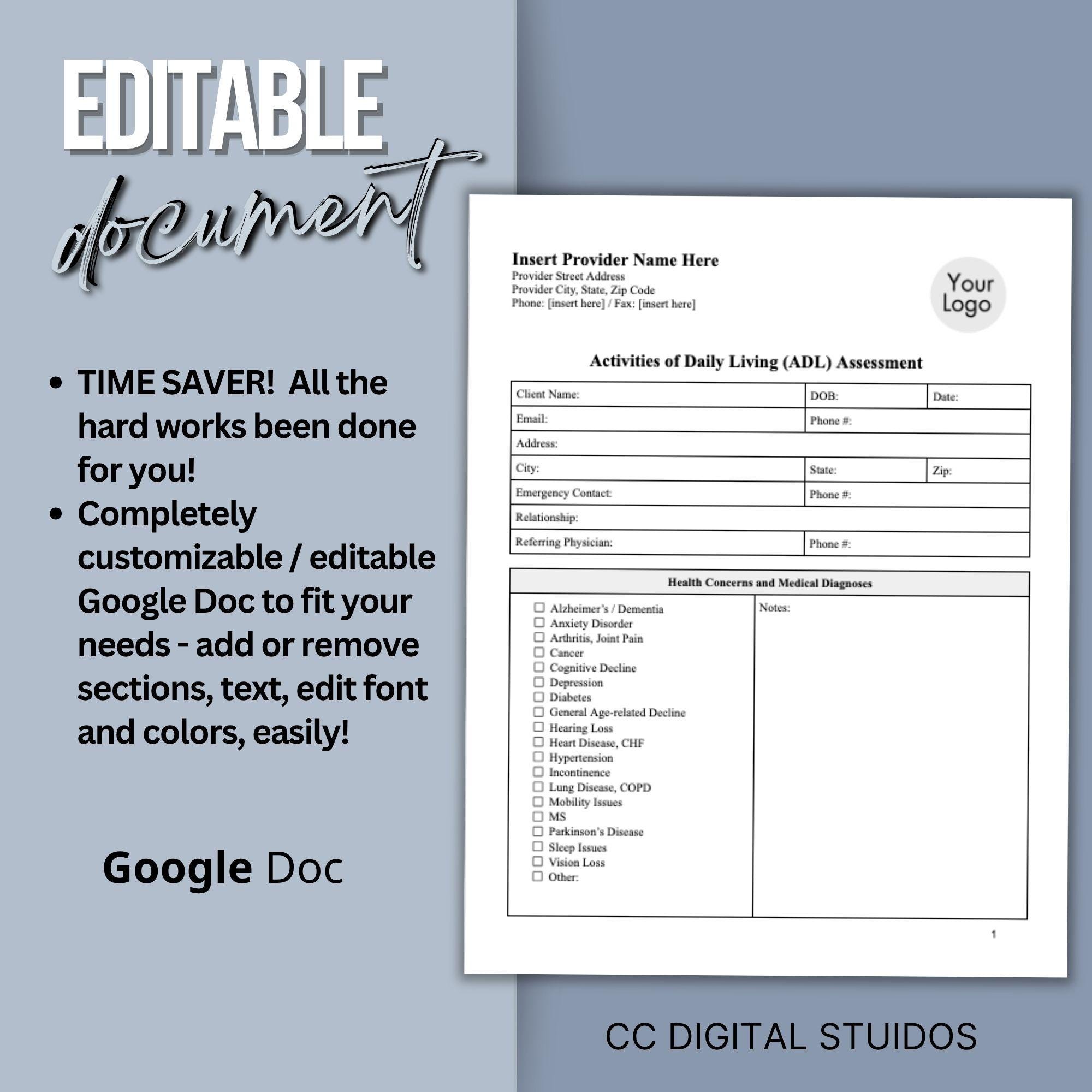 ADL Assessment Checklist: Occupational Therapy Worksheet (editable ...
