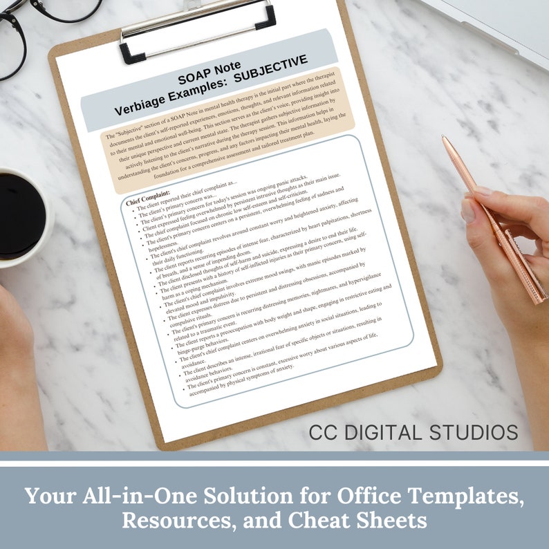 SOAP Note Guide tailored specifically for mental health therapists – your ultimate companion for efficient and organized documentation. Designed to streamline your therapy notes with user-friendly prompts and insightful examples