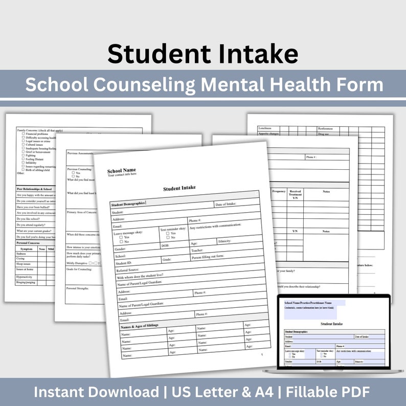 Student Mental Health Intake Form: School Counseling Template (fillable ...