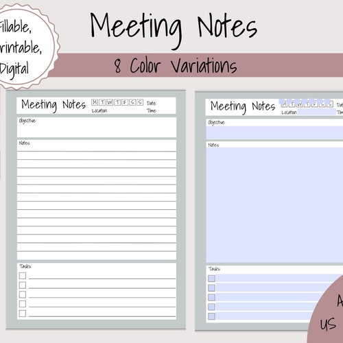 Printable Meeting Notes Goodnotes Template Planner Inserts Etsy
