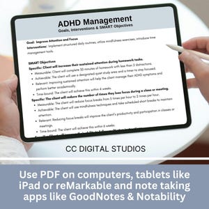 Close-up of ADHD SMART Goals Planner PDF worksheet for goal setting, treatment planning, executive function coaching digital download display