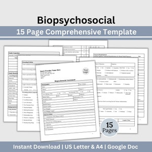 Biopsychosocial Client Intake Form, Ideal for School Psychologist, Therapy Notes for Therapist Office, Google Doc Therapy Template