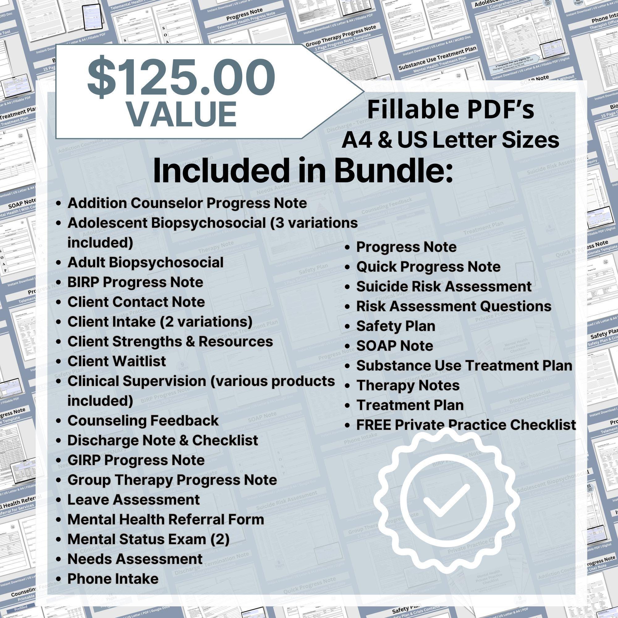 Fillable Therapy Forms Bundle: Client Intake, Progress Notes (digital ...