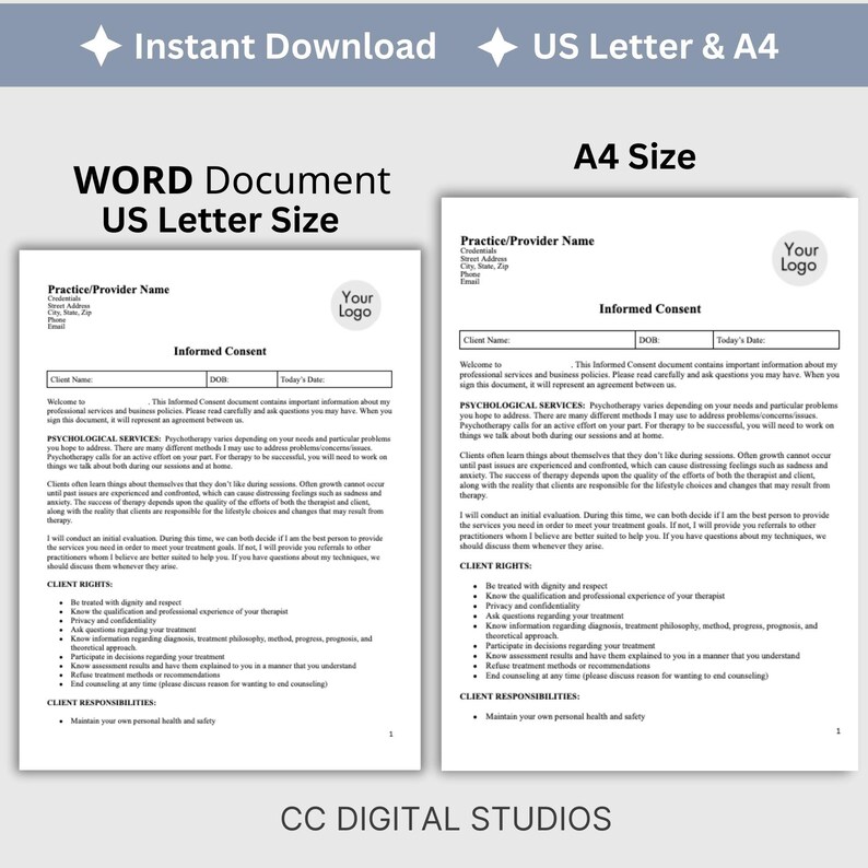 Informed Consent Template for Therapy Practice (editable WORD Doc) - Etsy