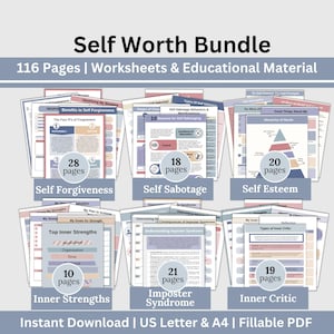 Self-Worth Therapy Worksheets Bundle: CBT Exercises for Confidence (PDF Download)