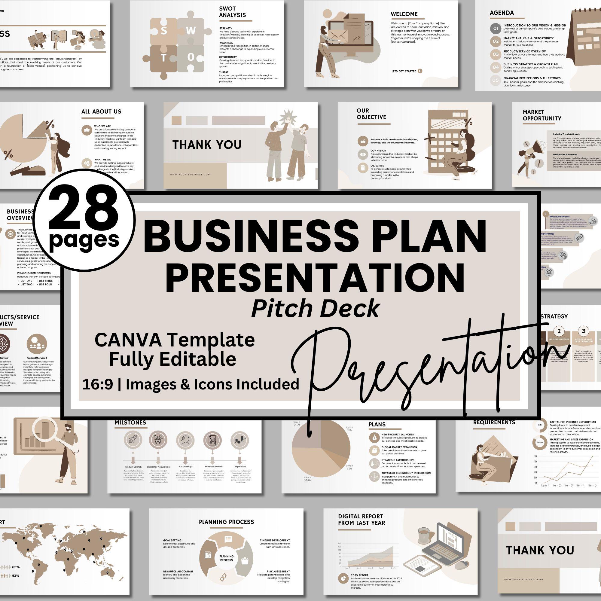 Editable Business Plan Pitch Deck: Canva Presentation Template - Etsy ...