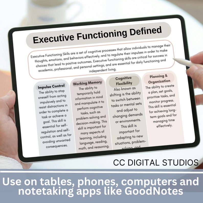Emphasizing neurodivergent perspectives, it covers executive functioning skills such as impulse control, working memory, cognitive flexibility, planning, organization, self-monitoring, task initiation, emotional control, and task completion