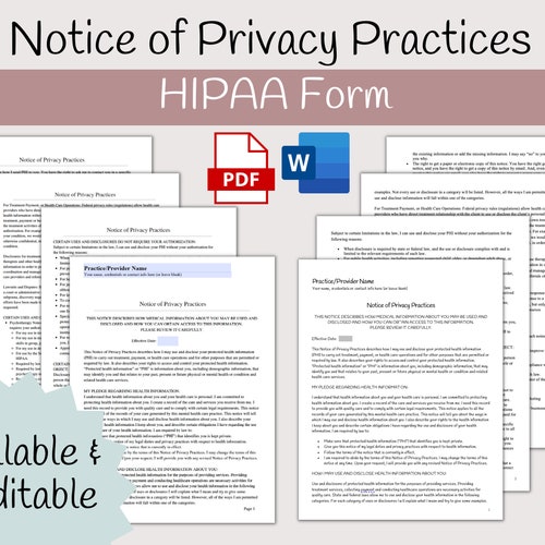 Notice of Privacy Practices HIPAA Template Fillable &amp; - Etsy