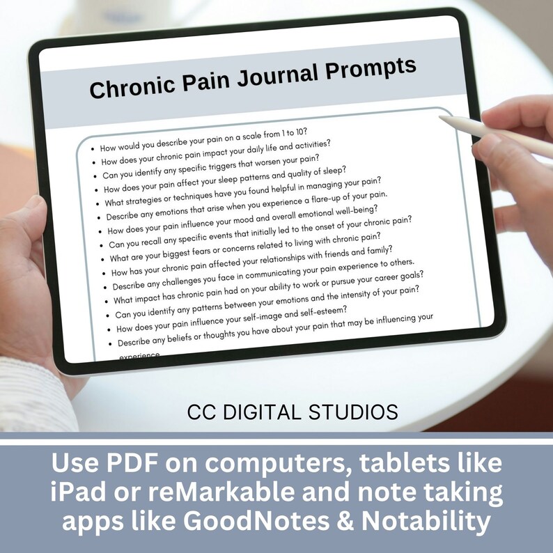 Clean cover image for Chronic Pain Journal Prompts 120 In-Depth Questions, modern layout that looks professional for personal wellness, support groups, or clinician-recommended journaling between sessions.