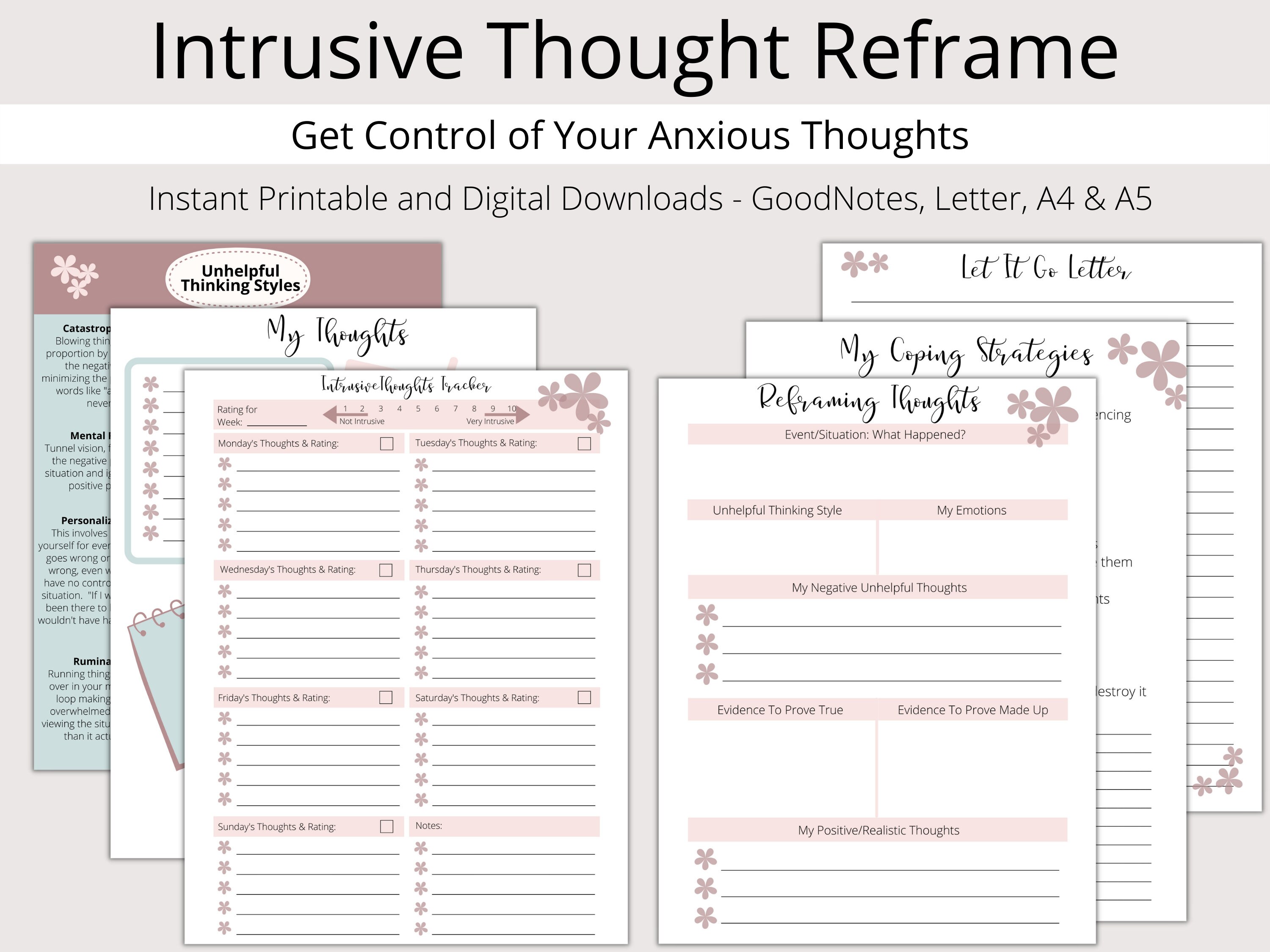 Thought Log Reframe Intrusive Thoughts Planner Inserts | Etsy