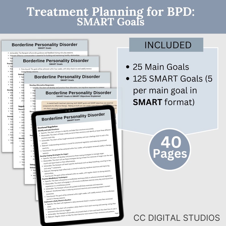 BPD Treatment SMART Goals: DBT Therapy Cheat Sheet (digital Download ...