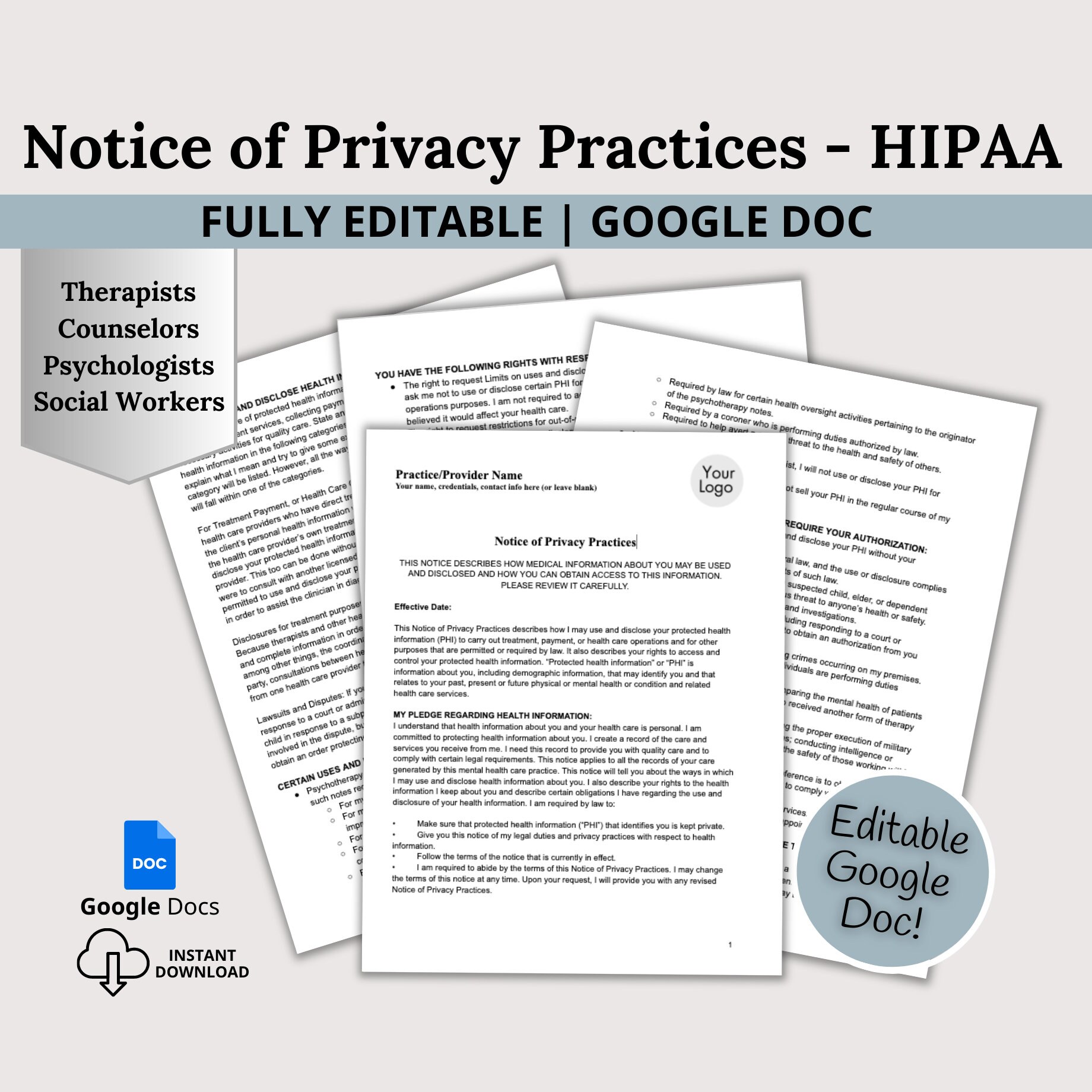 HIPAA Template Notice of Privacy Practices Editable Google Doc HIPAA Template Notice of Privacy Practices Editable Google Doc