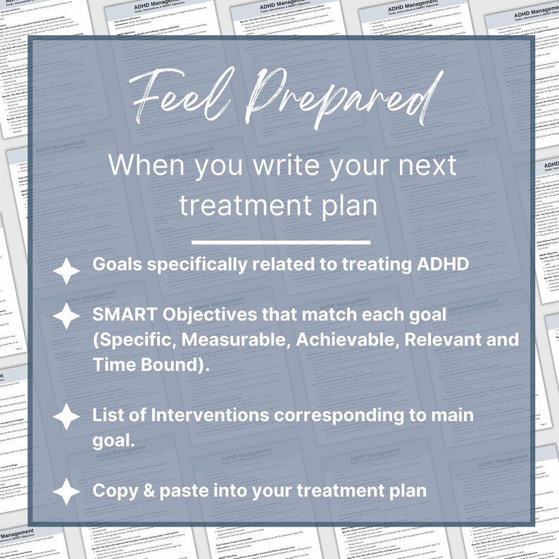 Sample page from ADHD SMART Goals Worksheet digital download showing therapy planning tool for objectives, coaching, executive function support