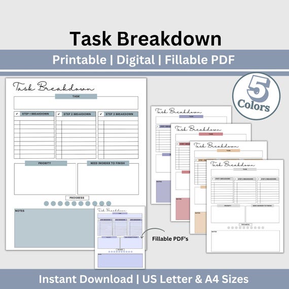 Task Breakdown Planner: Fillable Template for ADHD (Digital Download)
