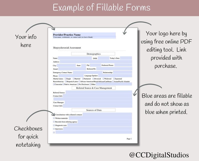 Biopsychosocial Intake Assessment Form Comprehensive Fillable - Etsy